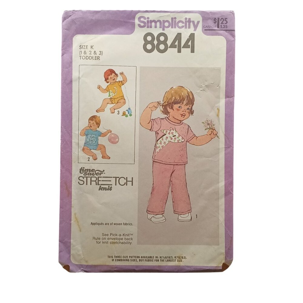 Simplicity 8844 Vintage Toddler Sewing Pattern Size K 1 2 3 Pants Top Shorts